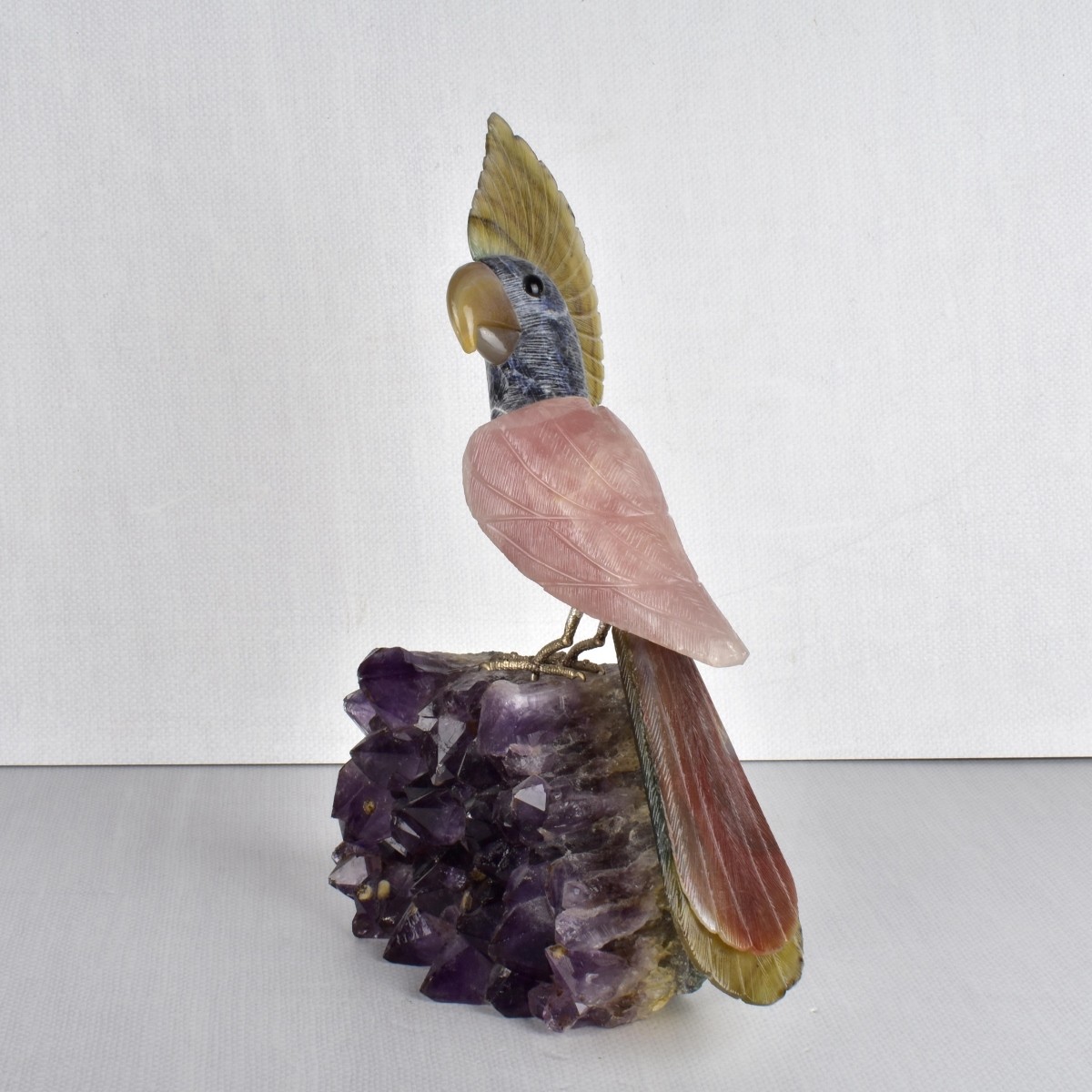 Carved Gemstone Cockatoo Figurine