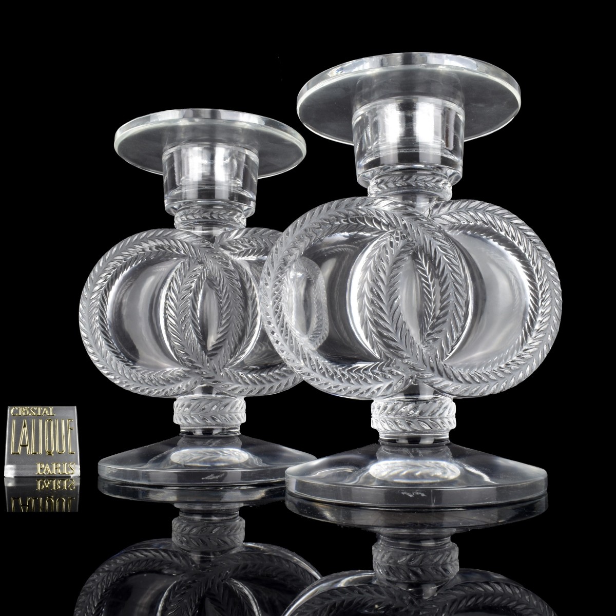 Lalique Pair "Malmaison" Candlesticks