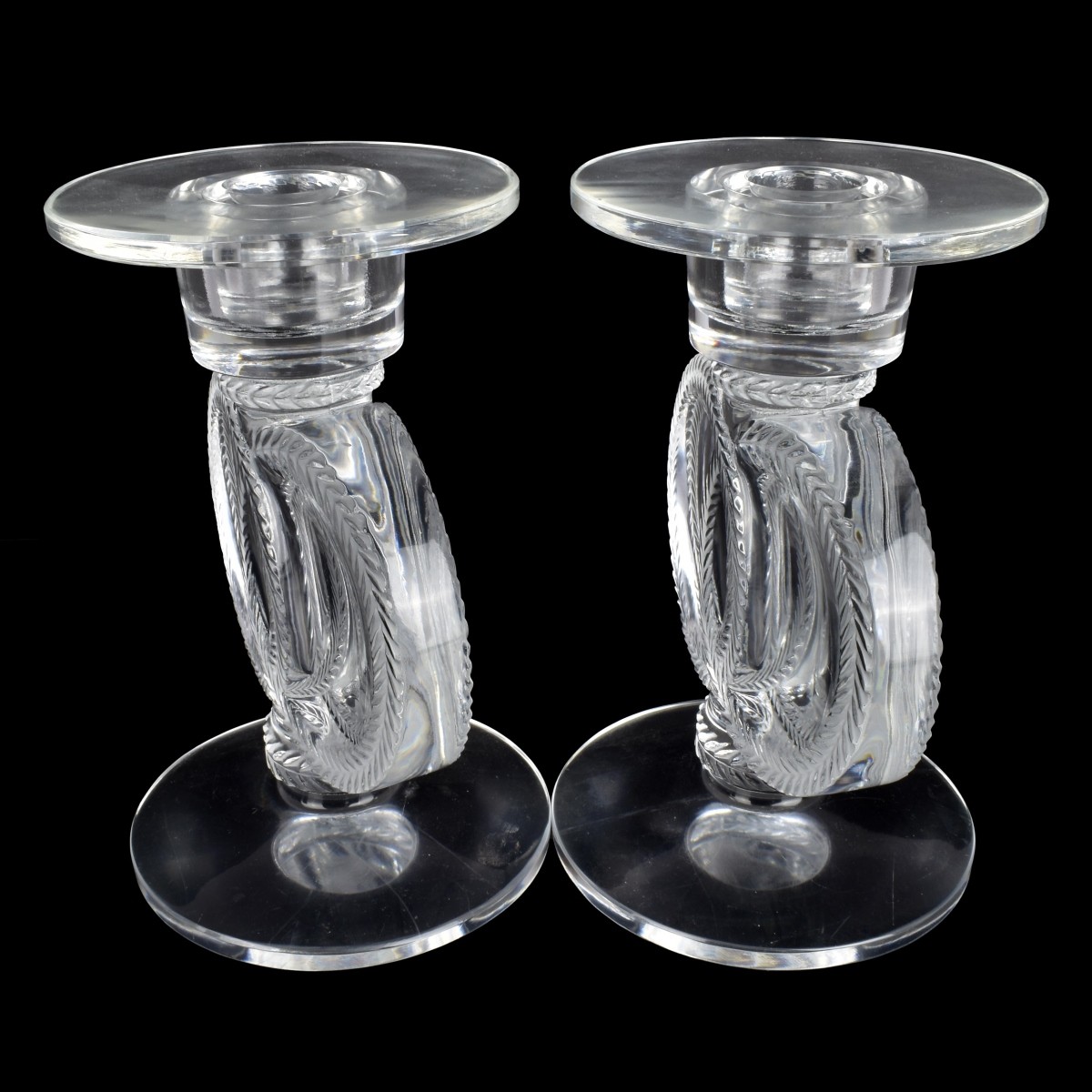 Lalique Pair "Malmaison" Candlesticks