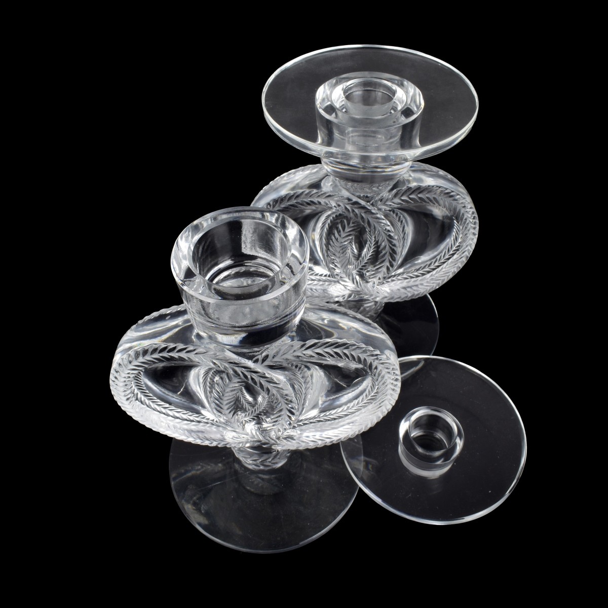 Lalique Pair "Malmaison" Candlesticks