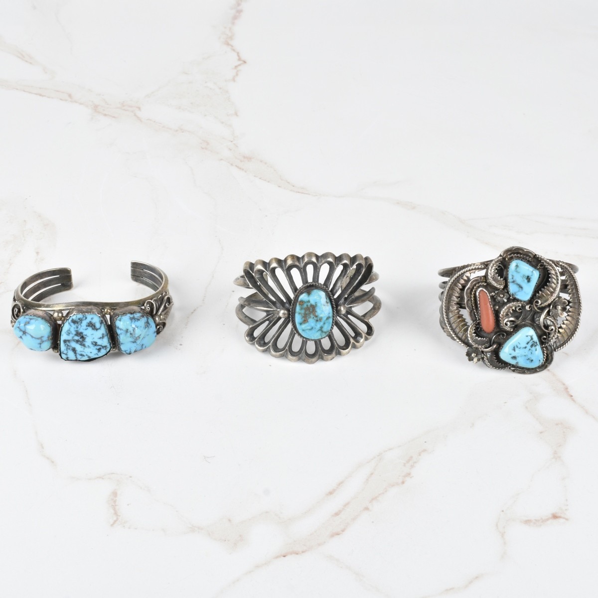 Turquoise and Silver Cuff Bracelets