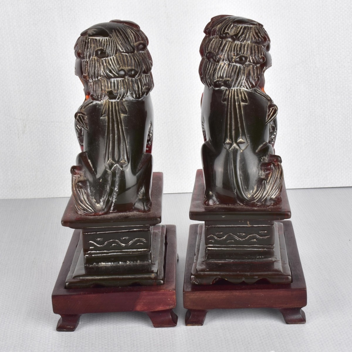 Pr Ruby Amber Foo Dogs on Wooden Bases