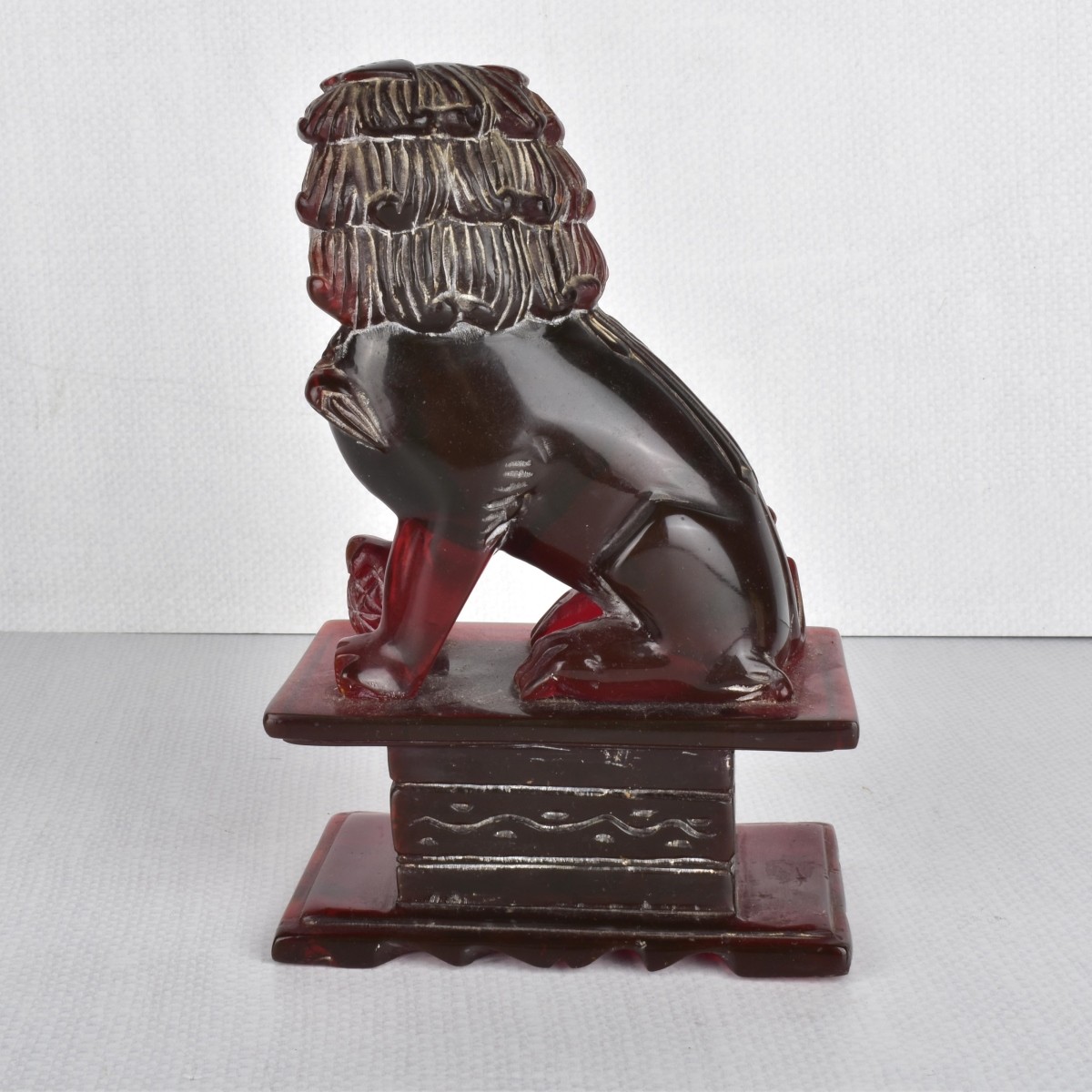 Pr Ruby Amber Foo Dogs on Wooden Bases