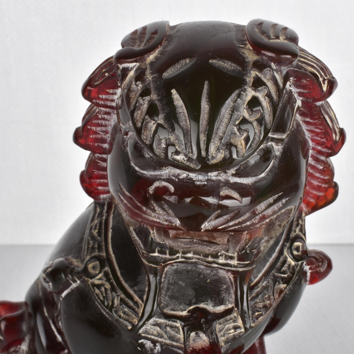 Pr Ruby Amber Foo Dogs on Wooden Bases