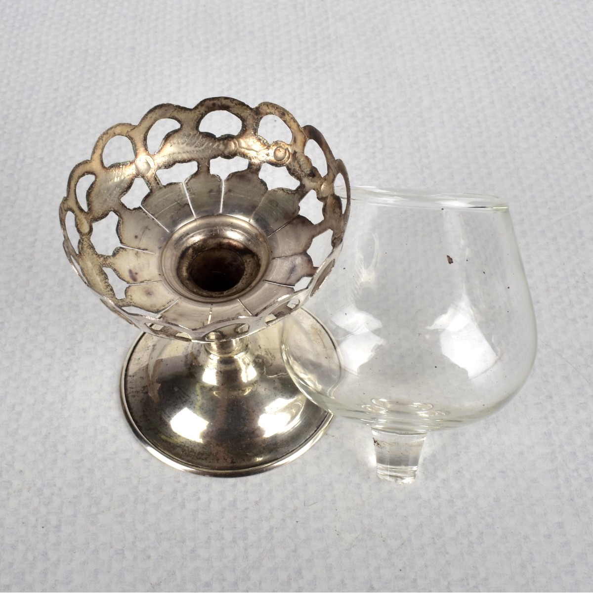 Mexican Silver and Blown Glass Sherry Cordials