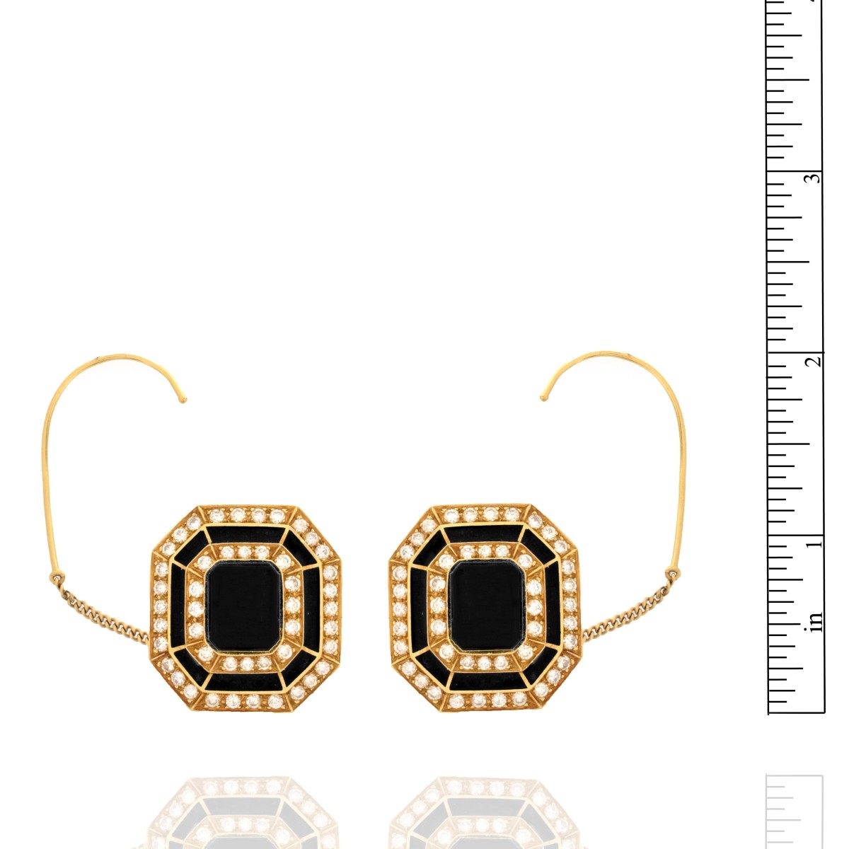 Diamond, Onyx and 18K Earrings