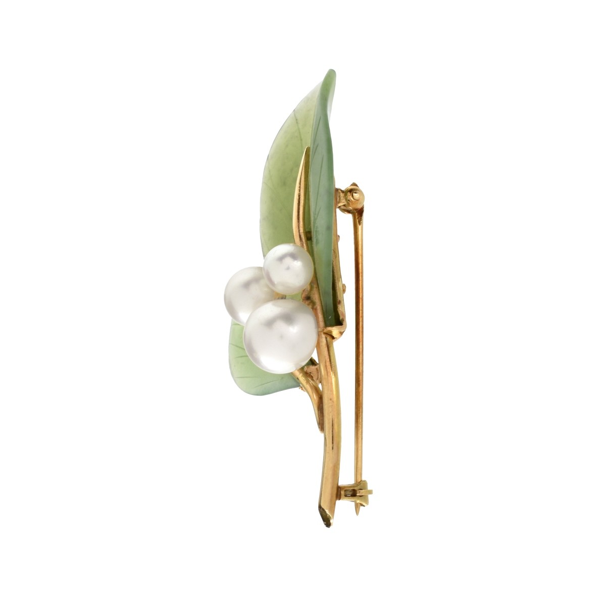 Gumps Jade, Pearl and 18K Brooch