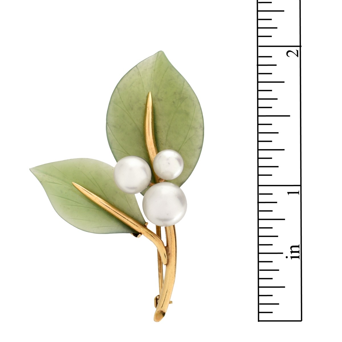 Gumps Jade, Pearl and 18K Brooch