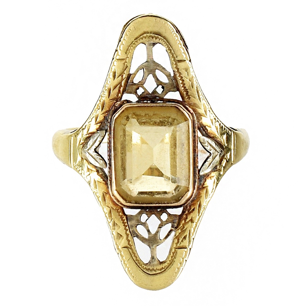 Art Nouveau 10K and Citrine Ring