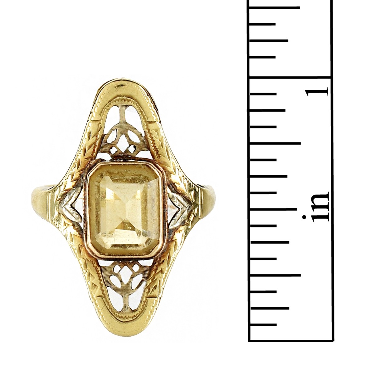 Art Nouveau 10K and Citrine Ring