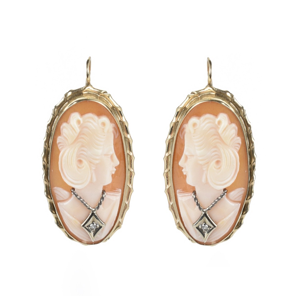 Cameo, Diamond and 14K Earrings