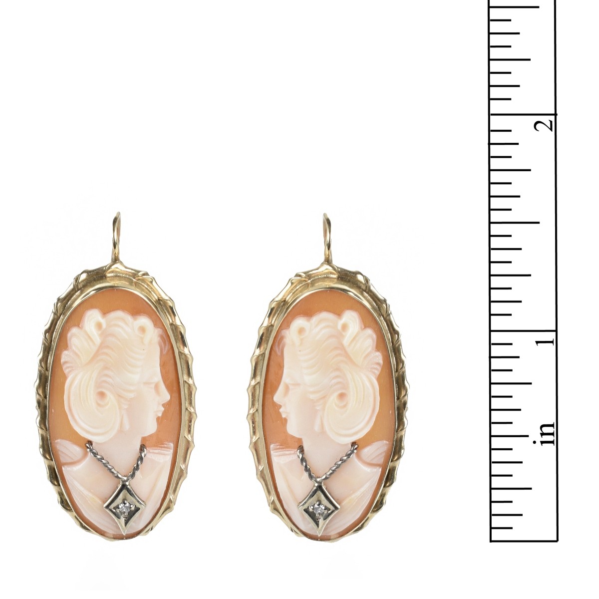 Cameo, Diamond and 14K Earrings