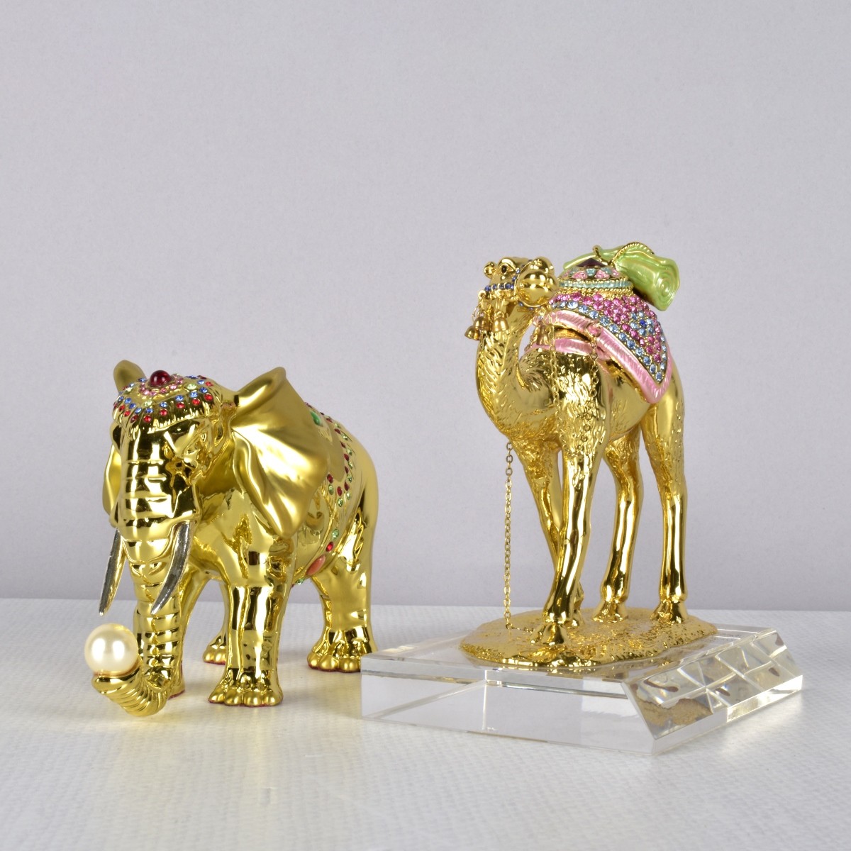 Gilt Metal Elephant and Camel