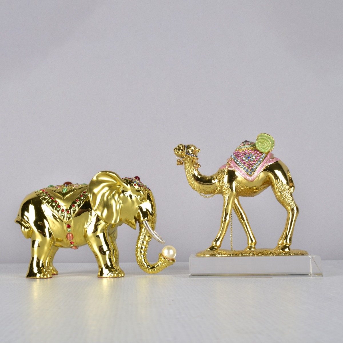 Gilt Metal Elephant and Camel