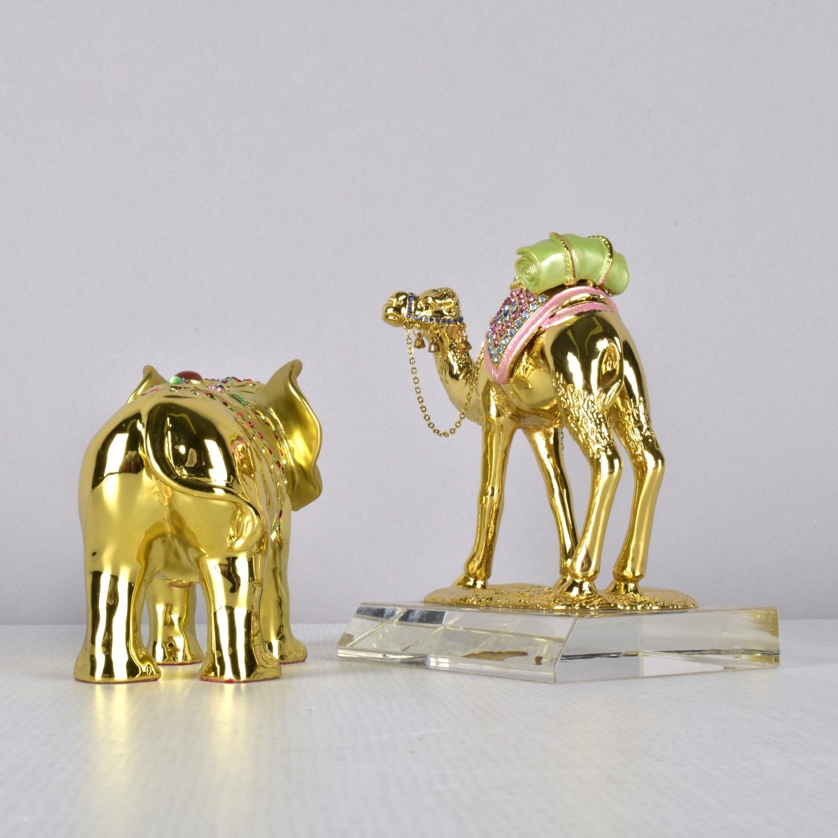 Gilt Metal Elephant and Camel