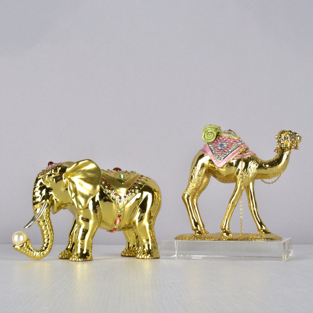 Gilt Metal Elephant and Camel