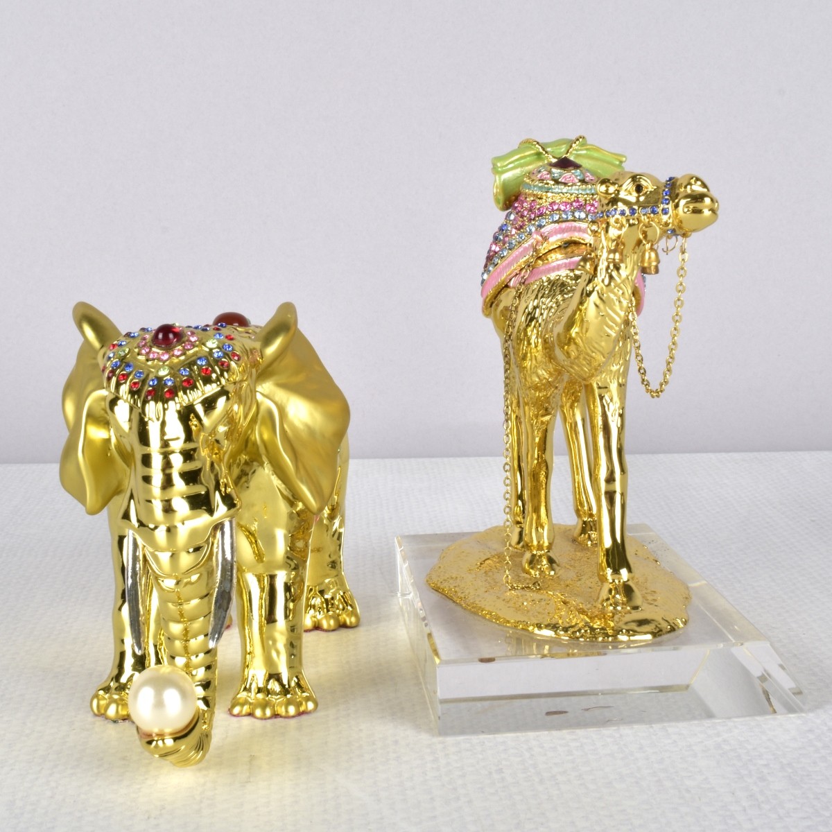 Gilt Metal Elephant and Camel