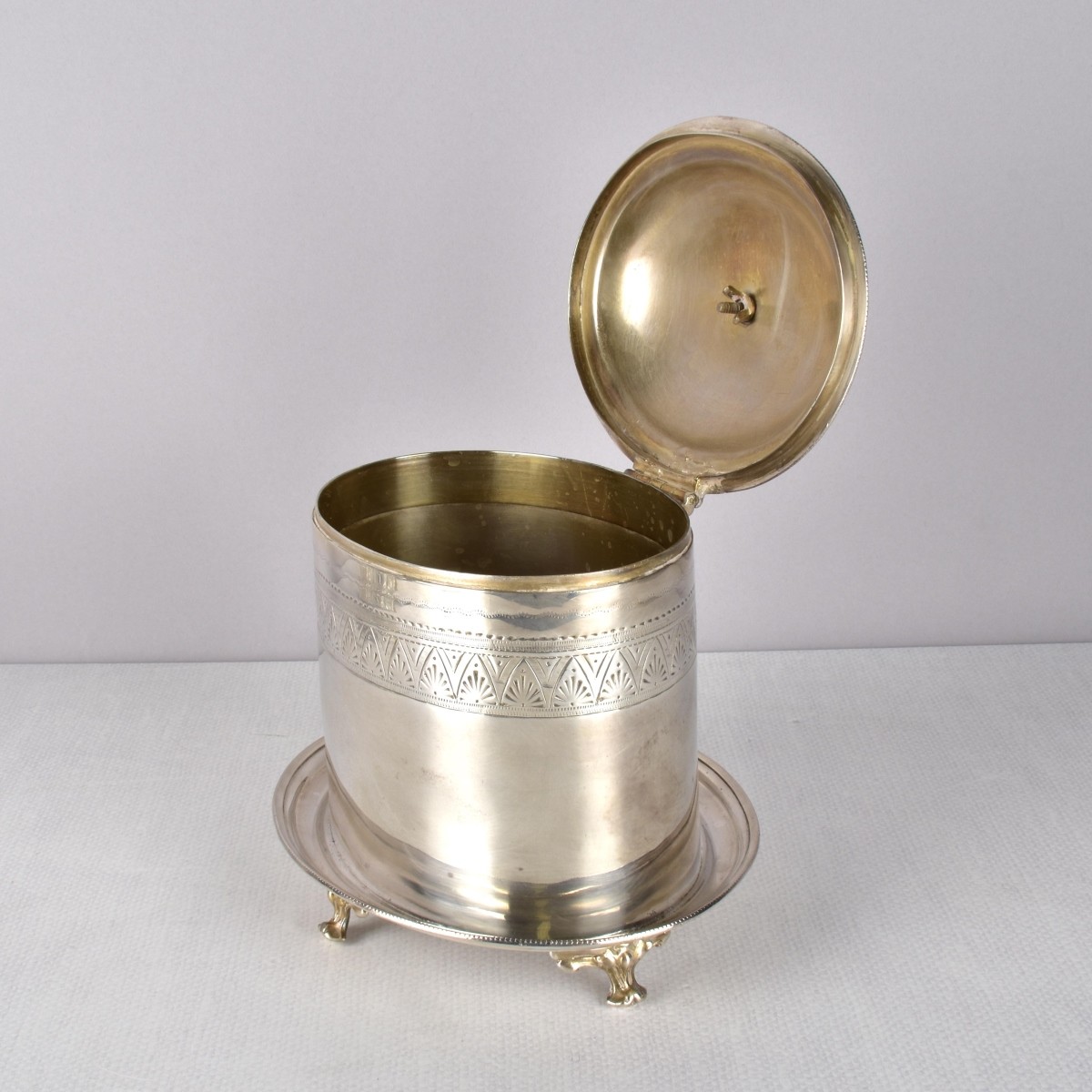 Silverplate Condiment Set and a Biscuit Jar