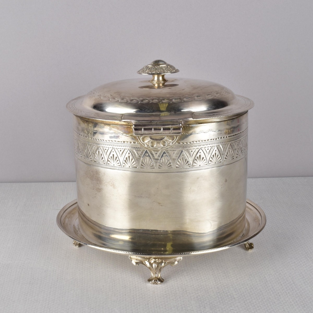 Silverplate Condiment Set and a Biscuit Jar