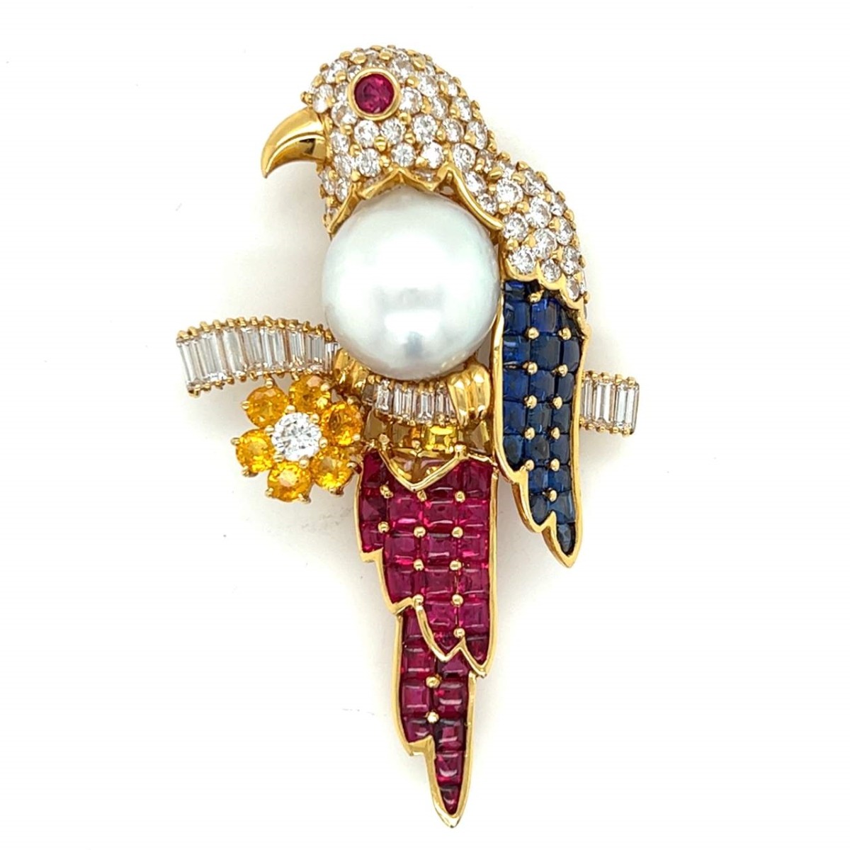 Gemstone and 18K Bird Brooch