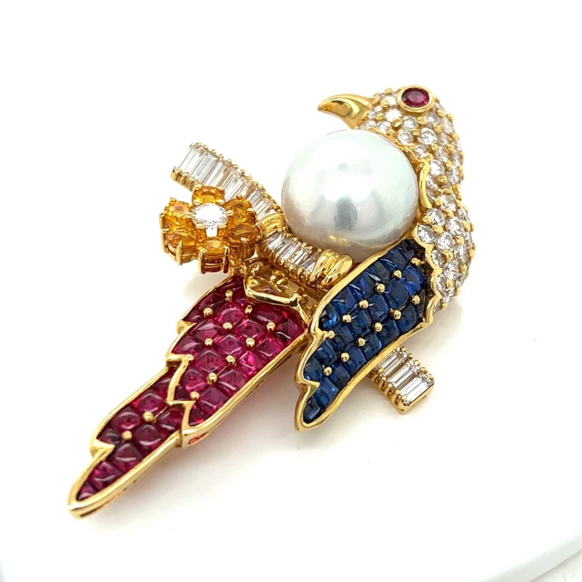 Gemstone and 18K Bird Brooch