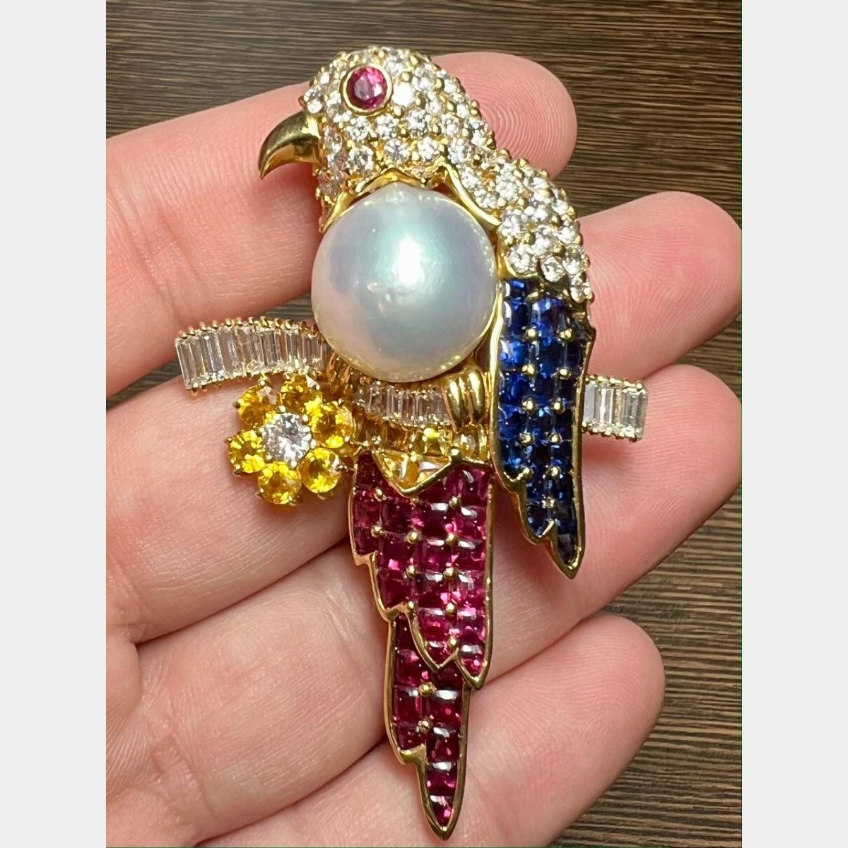 Gemstone and 18K Bird Brooch