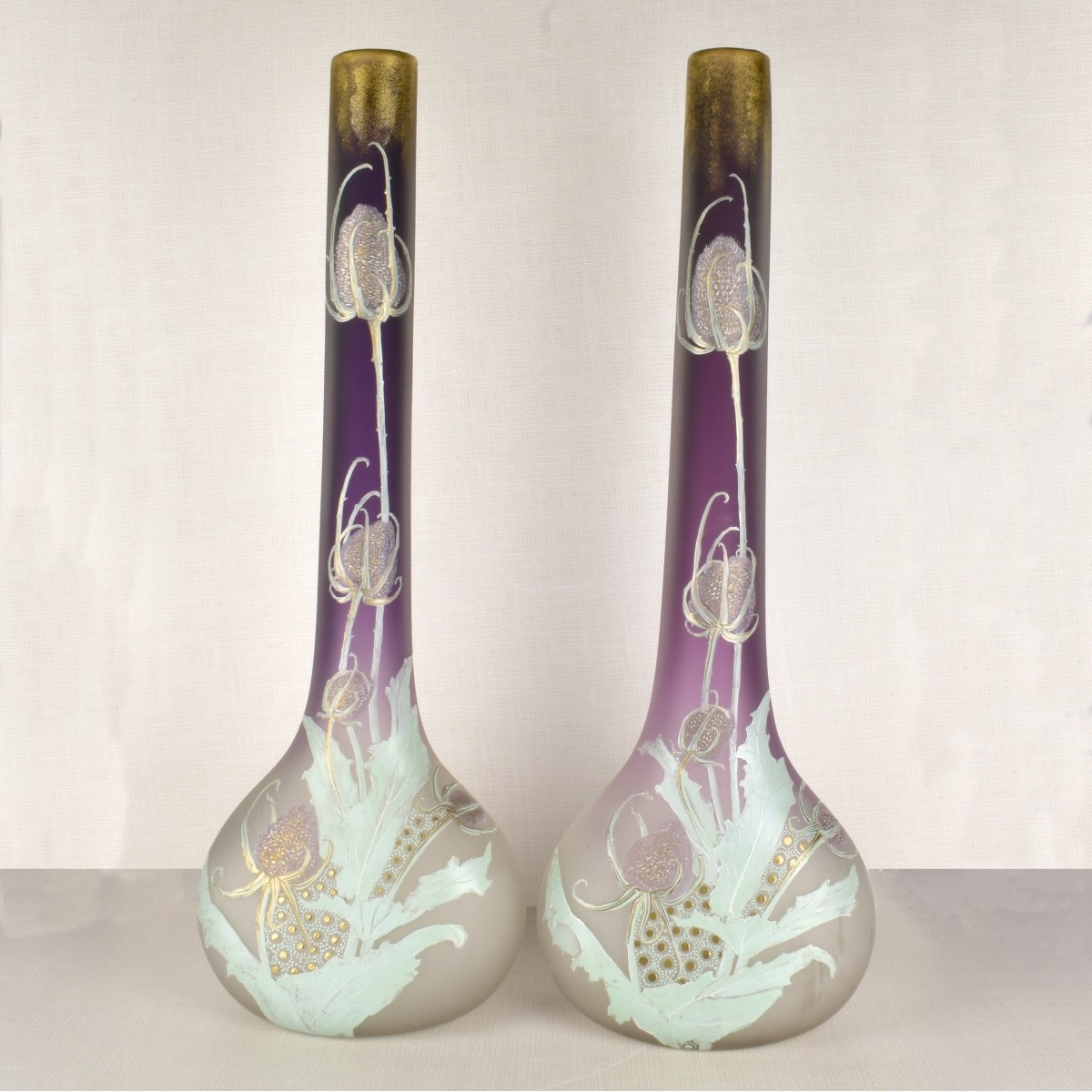 Legras Mont Joye Glass Thistle Vases