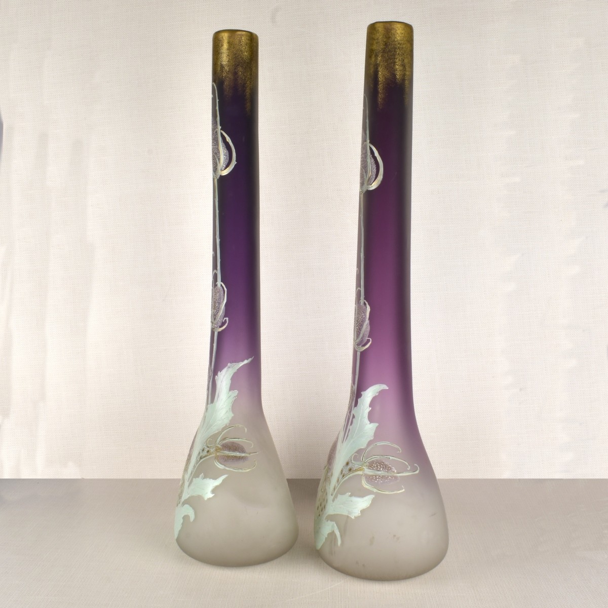 Legras Mont Joye Glass Thistle Vases