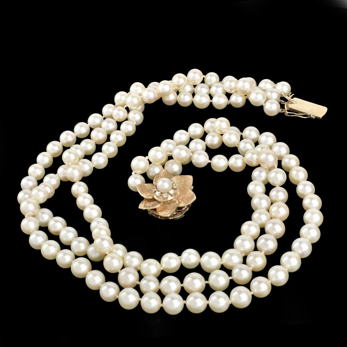 Pearl, Diamond and 14K Necklace