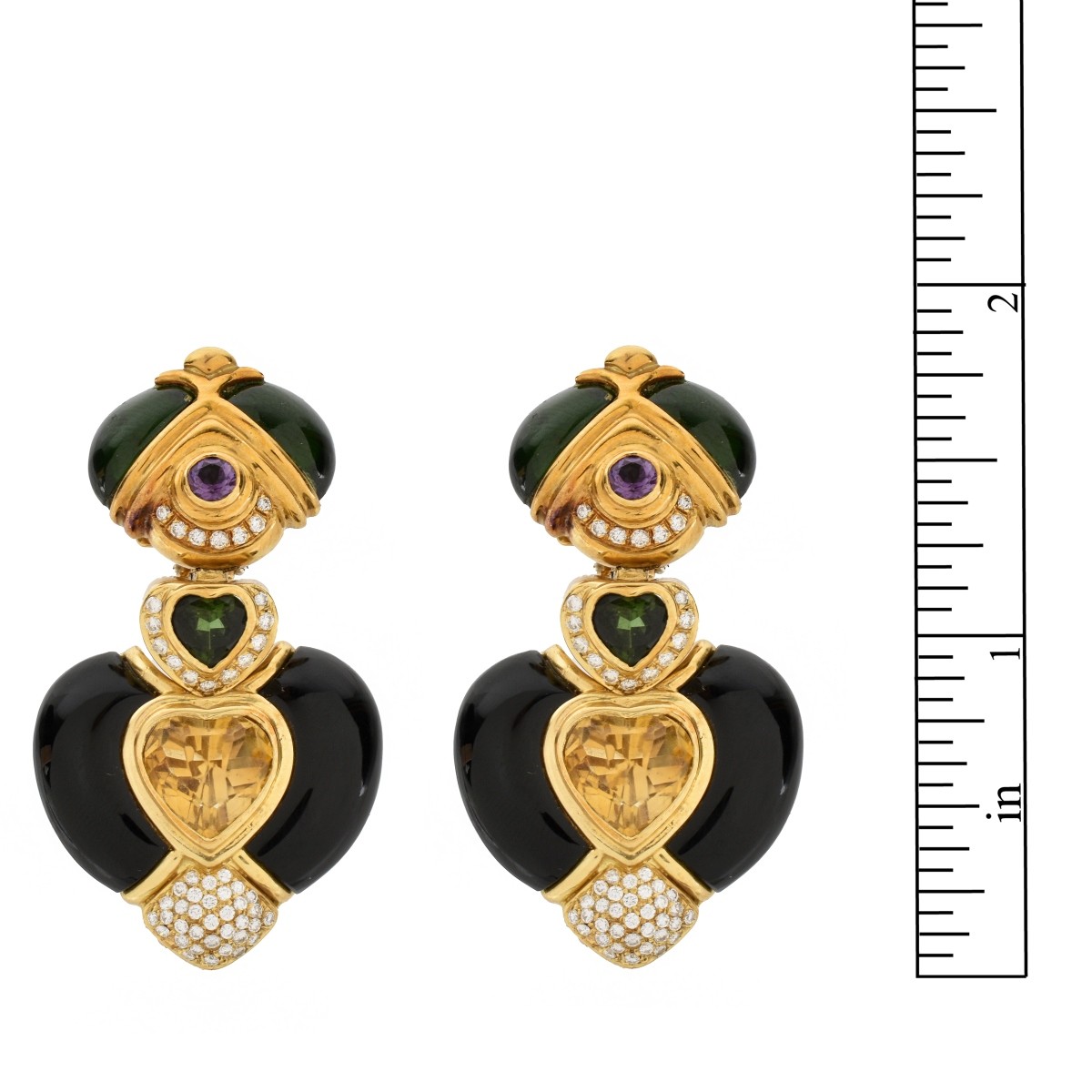 Gemstone, Diamond, Onyx and 18K Earrings