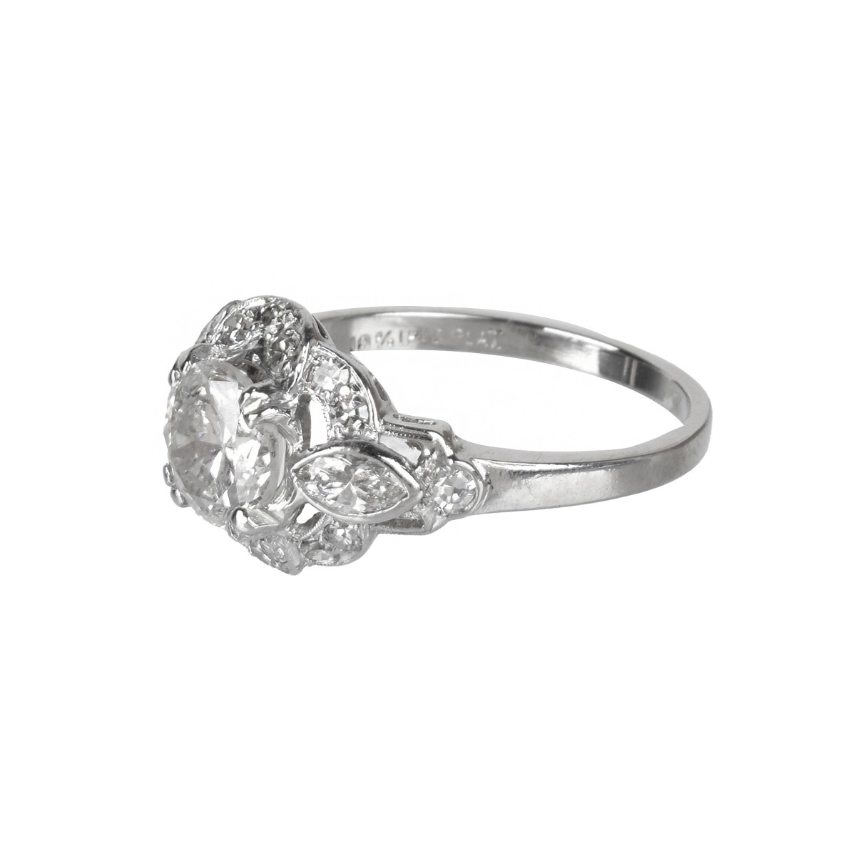 Deco Diamond and Platinum Ring