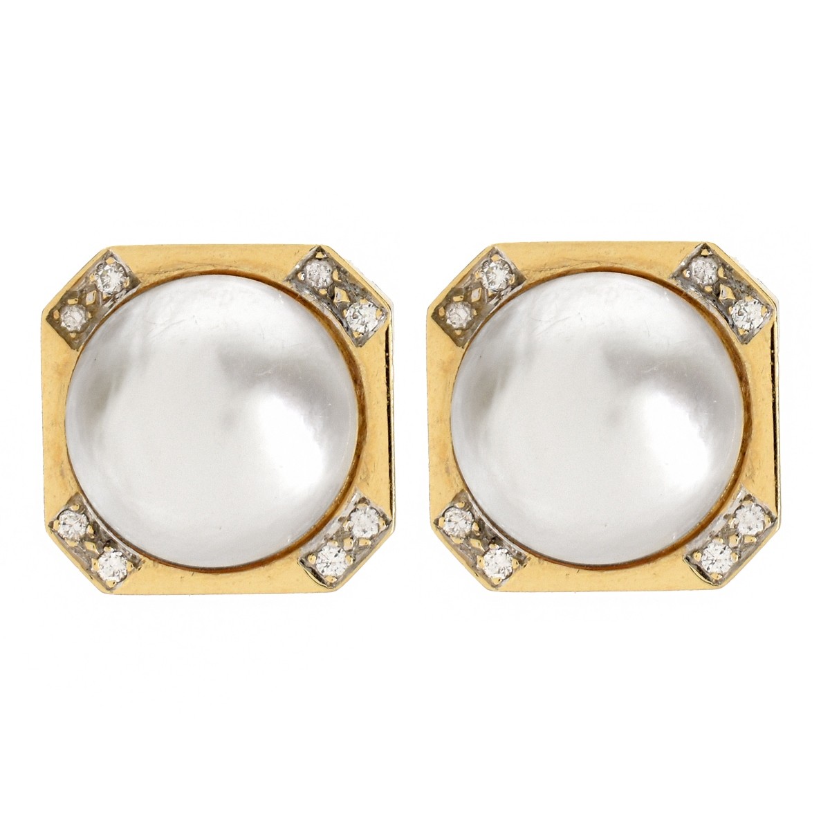 Pearl, Diamond and 14K Earrings