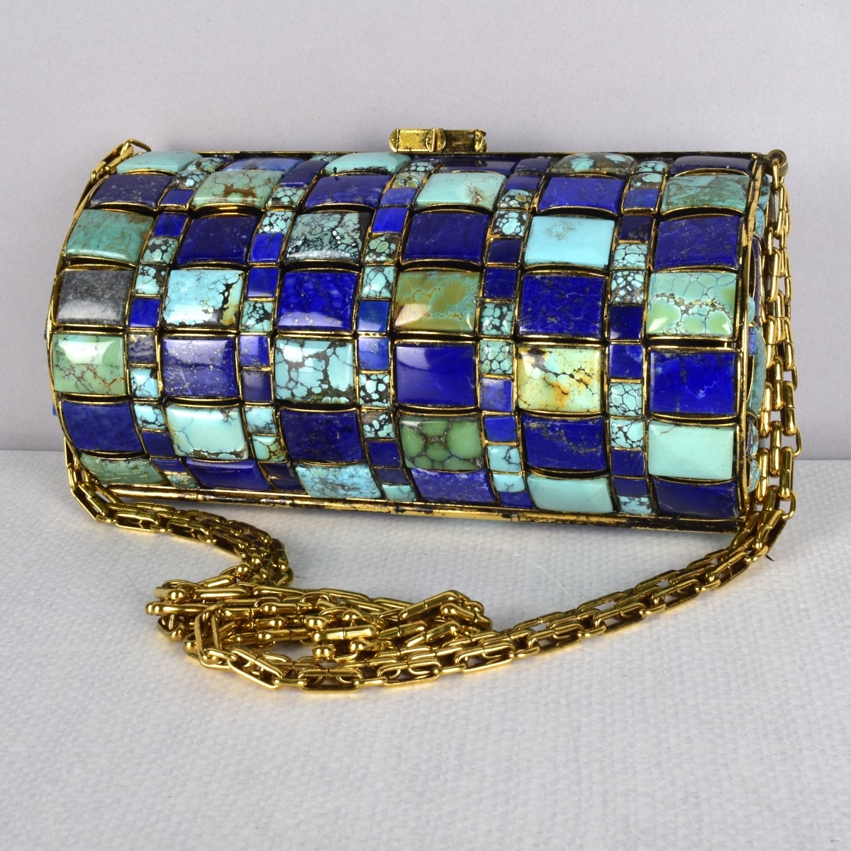 Vintage Lapis & Turquoise Barrel Shoulder Bag