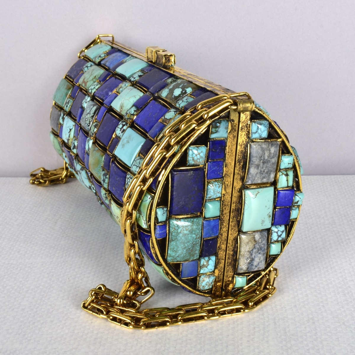 Vintage Lapis & Turquoise Barrel Shoulder Bag