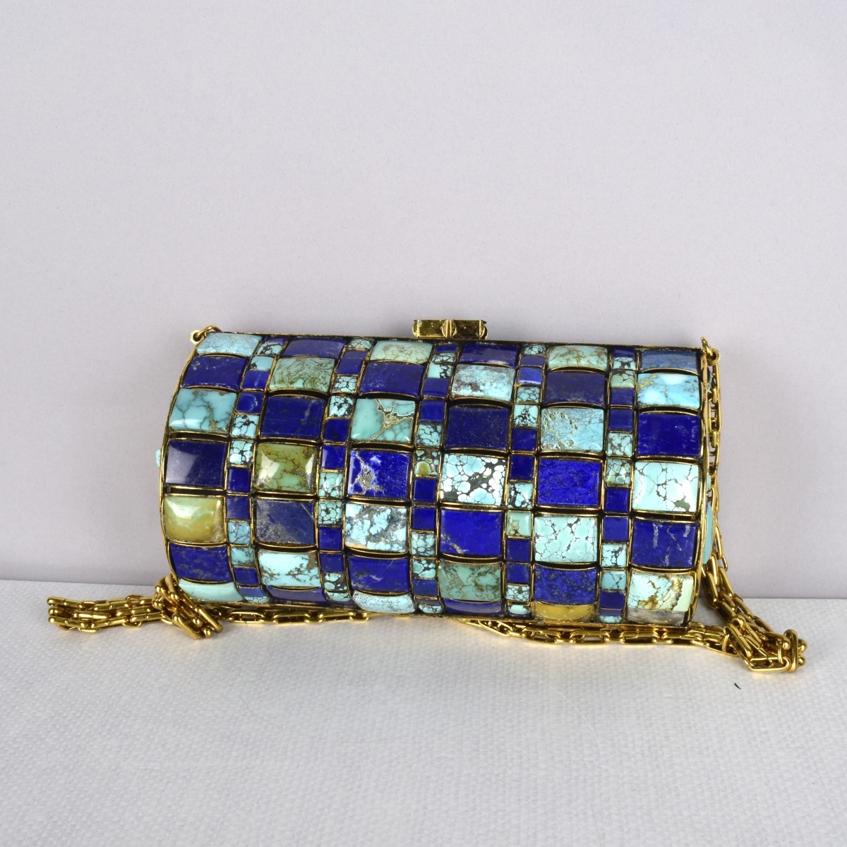 Vintage Lapis & Turquoise Barrel Shoulder Bag