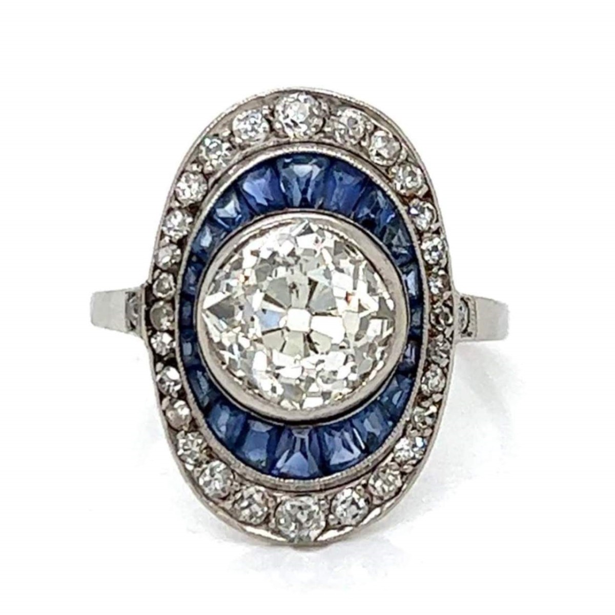 Deco Diamond, Sapphire, Platinum Ring