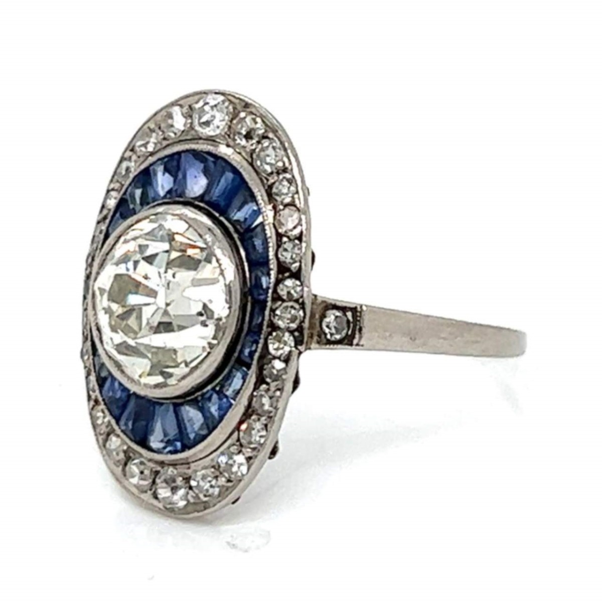 Deco Diamond, Sapphire, Platinum Ring