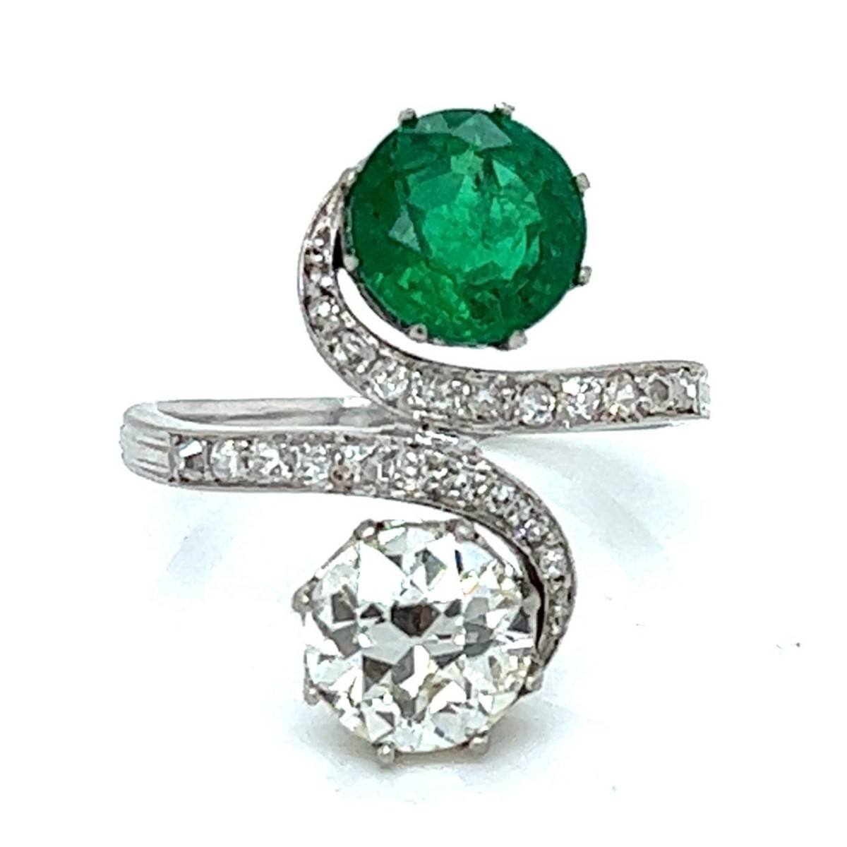 GIA Diamond, Emerald and Platinum Ring