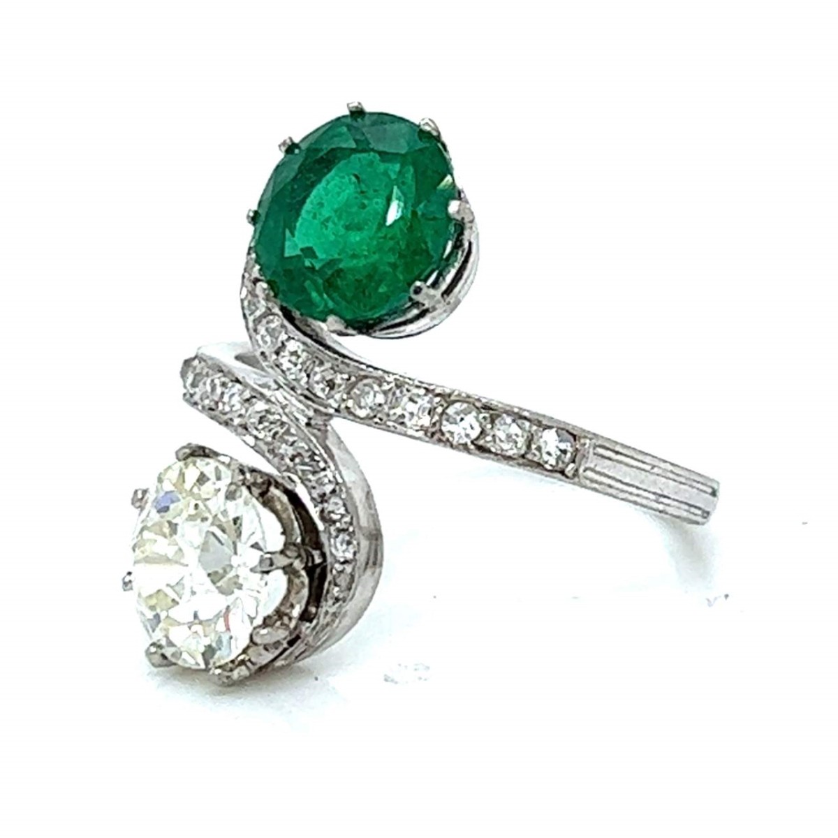 GIA Diamond, Emerald and Platinum Ring