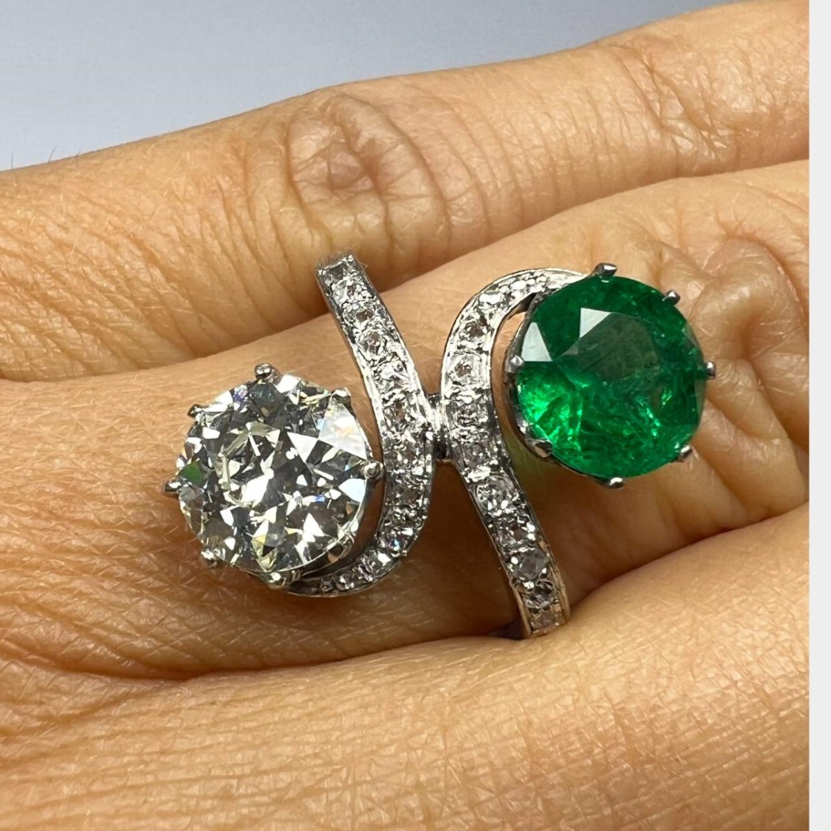 GIA Diamond, Emerald and Platinum Ring