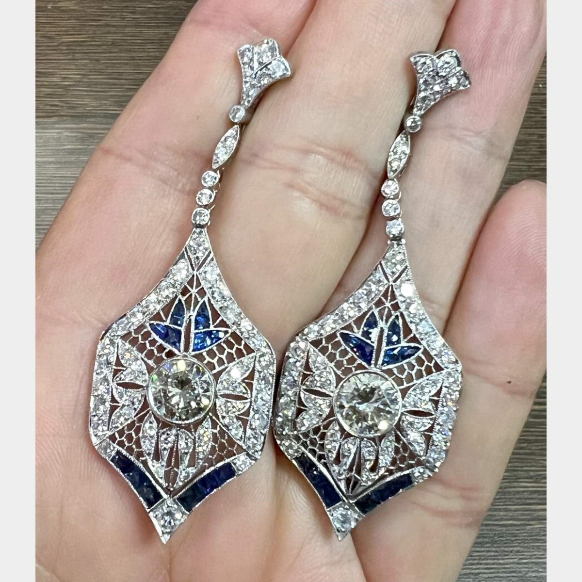 Diamond, Sapphire and Platinum Earrings