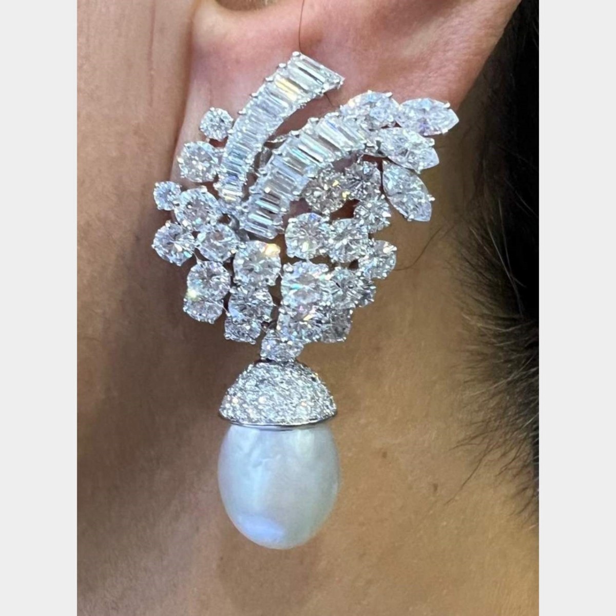 Bulgari Diamond, Pearl and Platinum Earrings