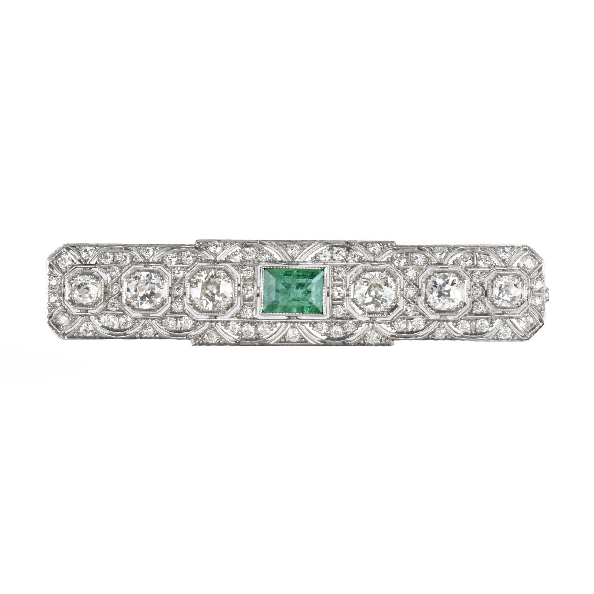 Deco Diamond, Emerald & Platinum Brooch