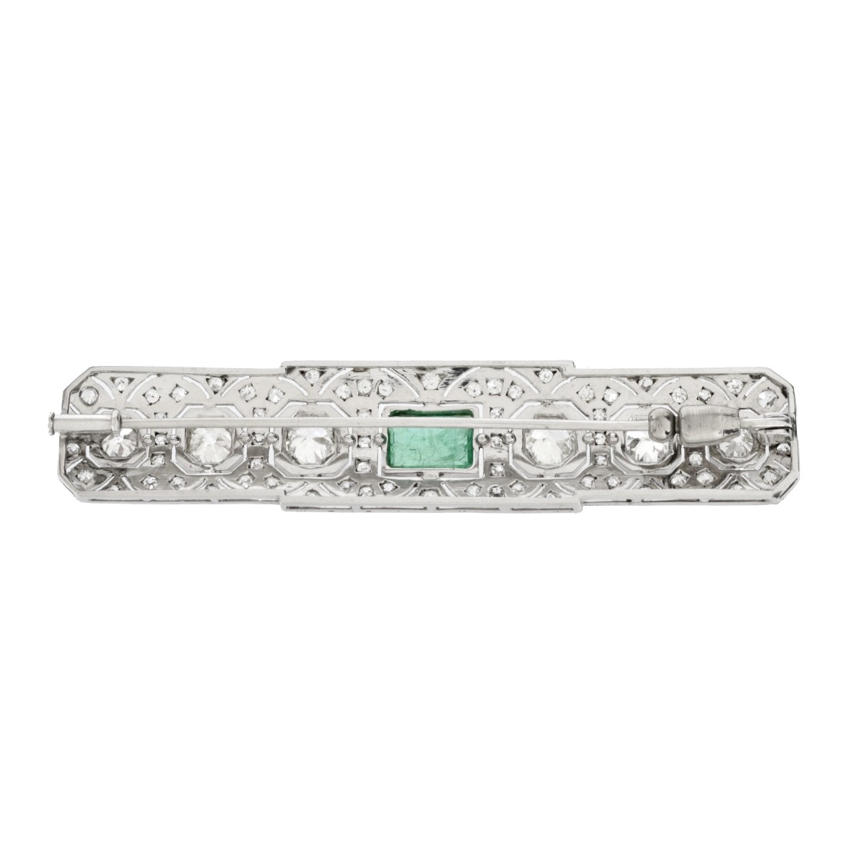 Deco Diamond, Emerald & Platinum Brooch