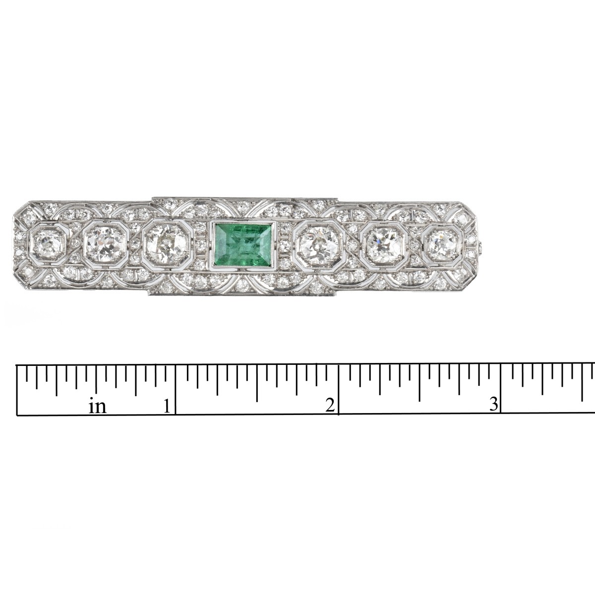 Deco Diamond, Emerald & Platinum Brooch