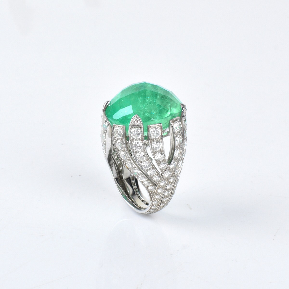 Emerald, Diamond and Platinum Ring