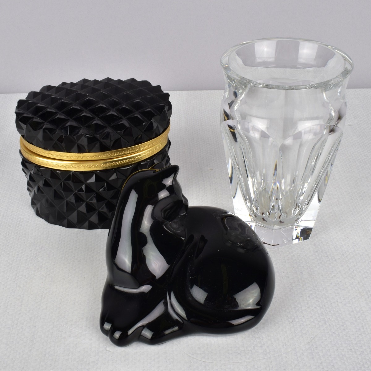 Black Baccarat Cat Baccarat Crystal vase and Box