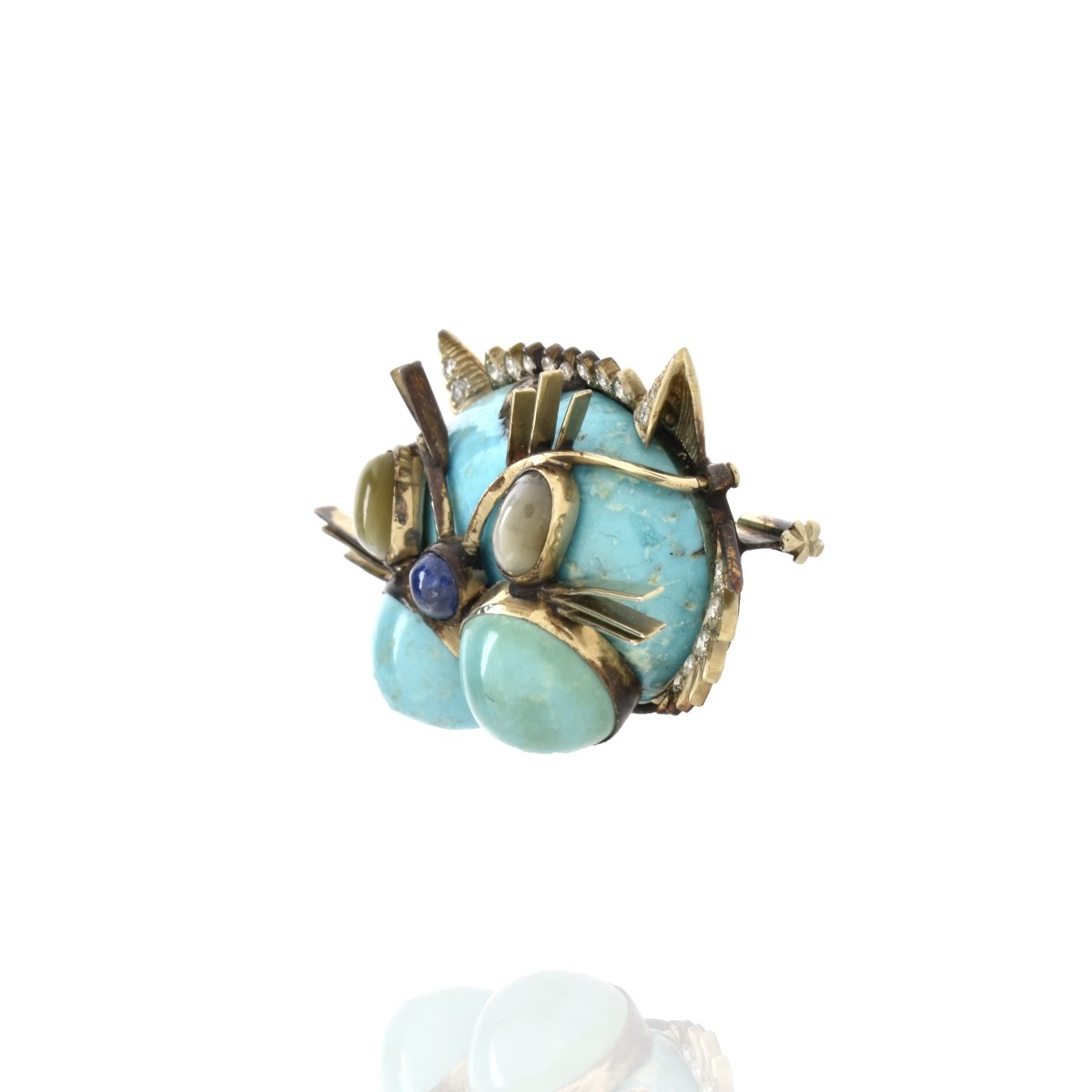 Turquoise, Gemstone and 14K Brooch