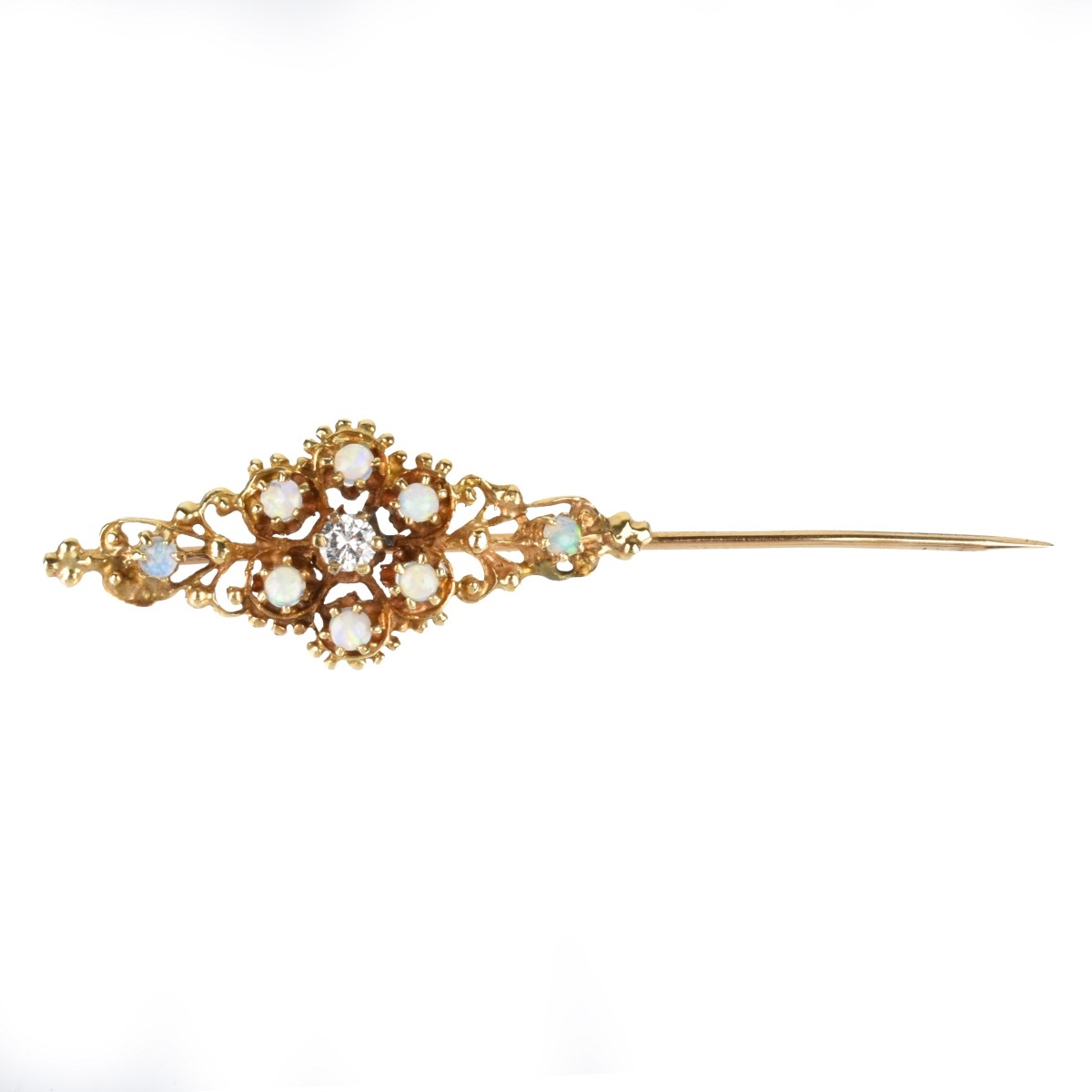 Vintage 14K Opal and Diamond Stick Pin