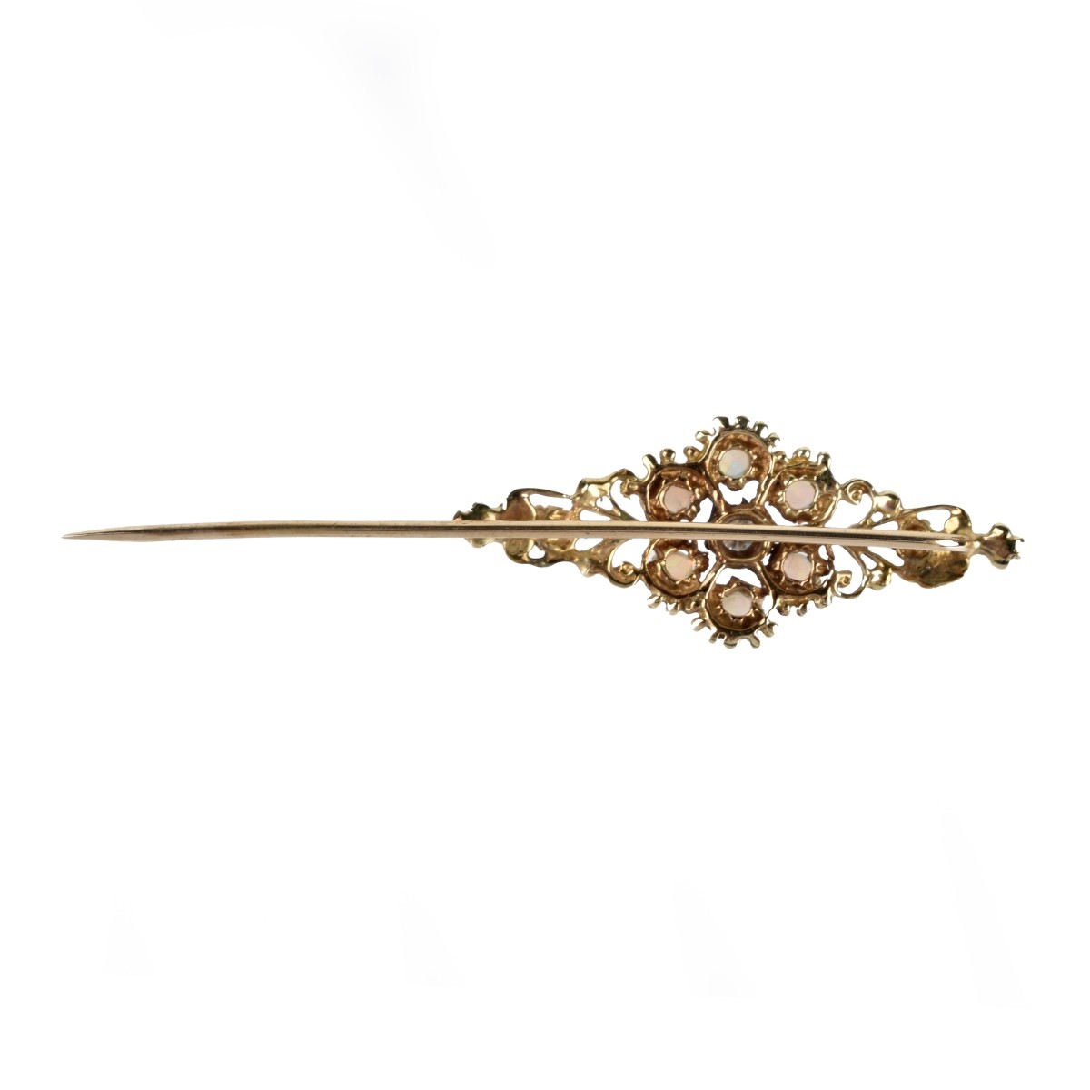 Vintage 14K Opal and Diamond Stick Pin